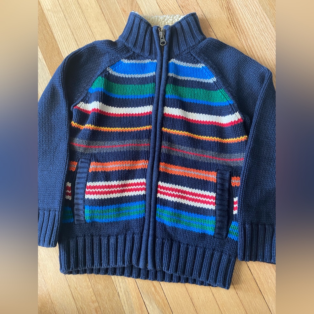 GAP Boy's XS 4-5 4T-5-T Blue Full-zip navy Stripe Sweater Pockets Cardigan